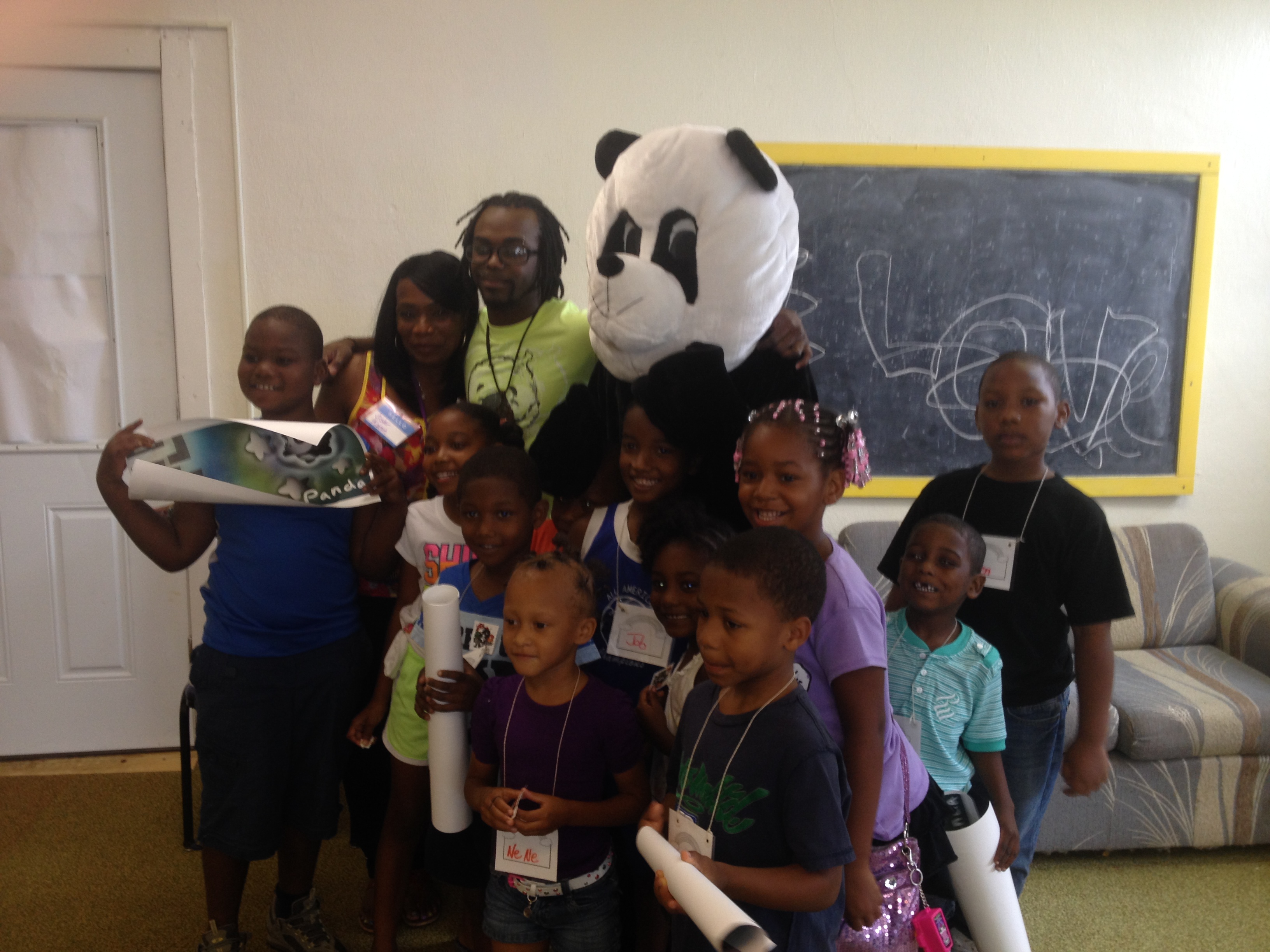 Afro Panda sharing a story